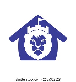 Lion fort vector logo design template. King castle logo concept.	