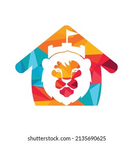 Lion fort vector logo design template. King castle logo concept.	