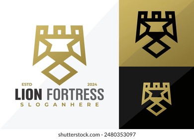 Lion Fortress Logo design vector symbol icon illustration