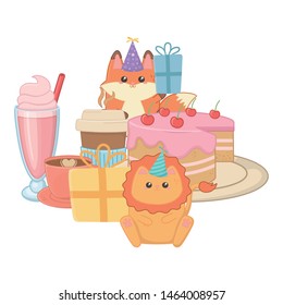 Lion and fox in happy birthday celebration