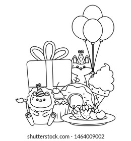 Lion and fox in happy birthday celebration