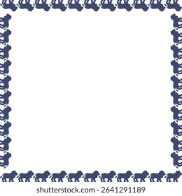 Lion frame. Savannah lion silhouette. Wildlife animal on white background border with empty space