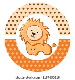 Lion framed by a circle. Children's drawings. Vector illustration