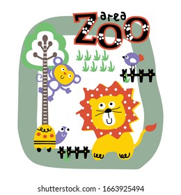 lion and friend in the zoo funny animal cartoon,vector illustration