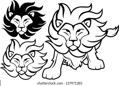 lion front view and head designs isolated on white background, in vector format very easy to edit, individual objects