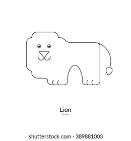 Lion fun logo icon design in mono line style. Dark on light background.