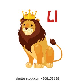 Lion. Funny Alphabet, Colourful Animal Vector Illustration