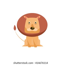 Lion Funny Childish Cartoon Style Flat Vector Illustration In Bright Colors Isolated On White Background