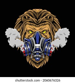 Lion with gas mask illustration available for your custom project