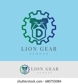 lion gear initial Letter D Logo design