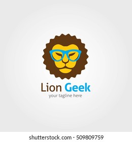 Lion Geek Logo Design Template. Vector Illustration