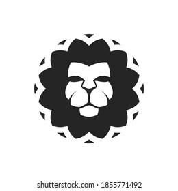 Lion in geometric rounded shape logo template vector illustration