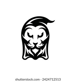 Löwen-Geist-Gesicht-Logo, Löwen-böses Logo-Design, Vektor-Illustration-Vorlage