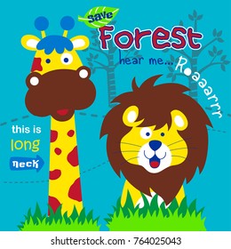 lion and giraffe cute cartoon,vector illustration