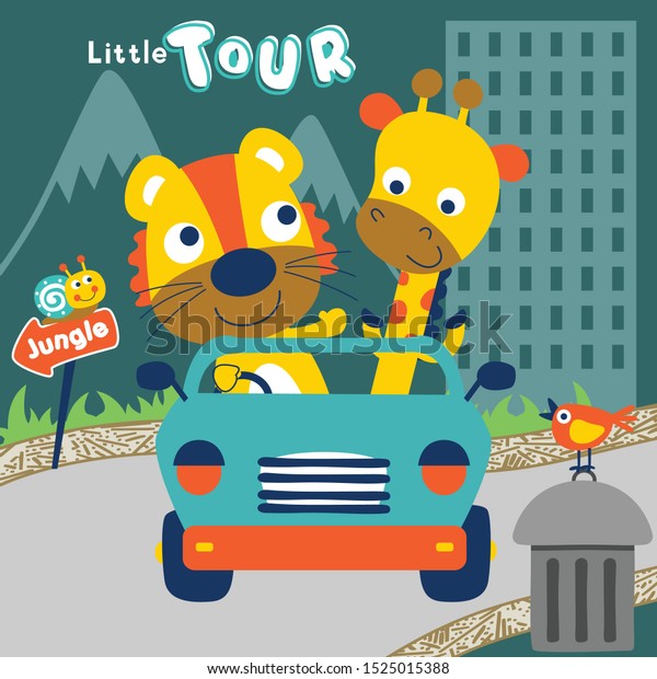 lion and giraffe on the car funny animal
cartoon,vector
illustration