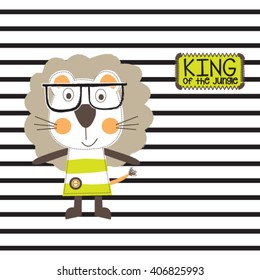 lion with glasses on striped background, T-shirt design for kids vector illustration