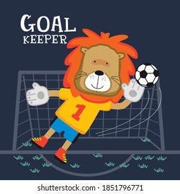 lion the goalkeeper funny animal cartoon,vector illustration