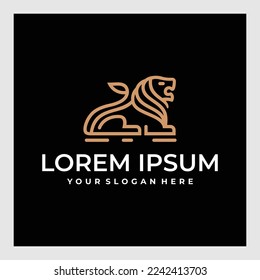 Lion Gold Label Illustration.Lion logo vector. Lion line art logo inspiration