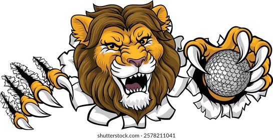 A lion with golf ball sports team cartoon animal mascot