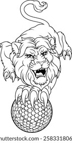 A lion with golf ball sports team cartoon animal mascot