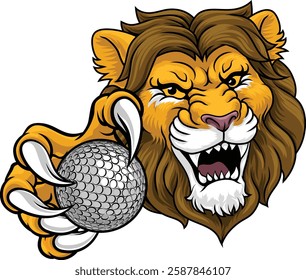 A lion with golf ball sports team cartoon animal mascot