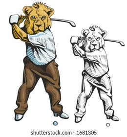 Lion Golf Mascot. Great for t-shirt designs, school mascot logo and any other design work. Ready for vinyl cutting.