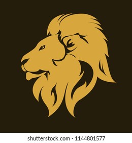 Lion Golg Mascot head, wild animal portrait emblem, predator face silhouette, Hand drawn cat Emblem t-shirt design. Vector