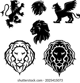 Lion graphic elements set premium vector
