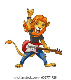 Lion guitar player. Vector.