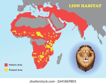 Lion Habitat Map. Education vector art illustration