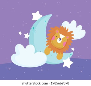 lion half moon clouds stars
