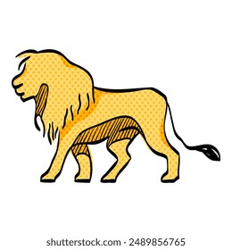Lion halftone icon hand drawn color vector illustration