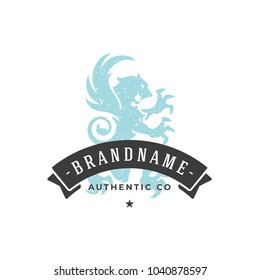 Lion hand drawn logo isolated on white background vector illustration for labels, badges, t-shirt and other design.