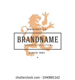 Lion hand drawn logo isolated on white background vector illustration for labels, badges, t-shirt and other design.