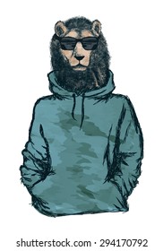 Lion Hand Drawn Vector Sketchy Dressed Character T-shirt Print