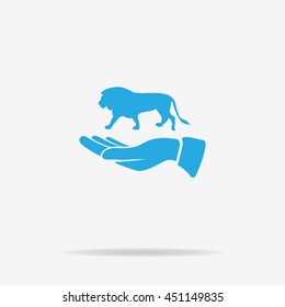 Lion and hand icon. Vector concept illustration for design.