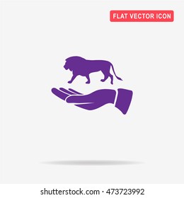 Lion and hand icon. Vector concept illustration for design.