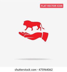 Lion and hand icon. Vector concept illustration for design.