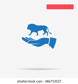Lion and hand icon. Vector concept illustration for design.