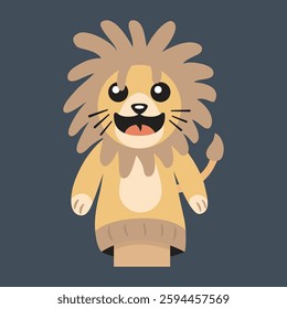 lion hand puppet character in isolated flat design