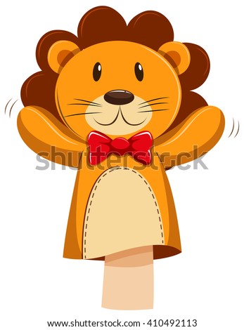 Lion hand puppet with red bow illustration
