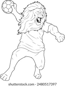 Lion Handball player Handball Animal Vector Graphic Art Illustration