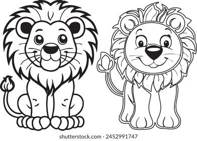 lion  happy cartoon style coloring book