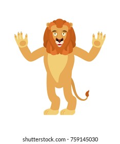 Lion happy. Wild animal merry emoji. Joyful beast. Vector illustration