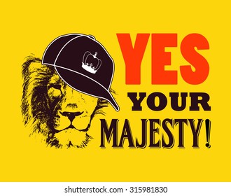 lion with hat. hand drawn. vector illustration.