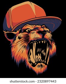 Lion Hat Mascot Logo on black background Design Vector illustration