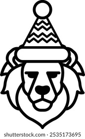 A lion with a hat on his head