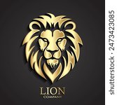 lion head 3d gold shiny metal elegant logo design