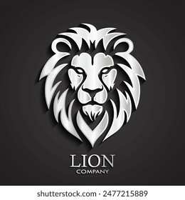 lion head 3d silver shiny metal elegant logo design