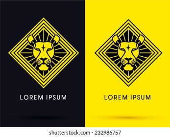 Lion head abstract icon , symbol, logo, Vector. On yellow background